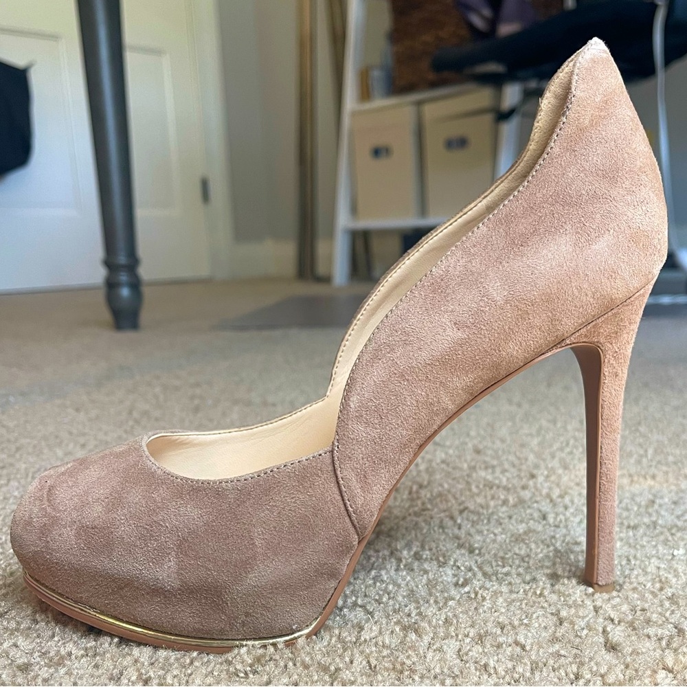 Nine West Nude Suede Peep Toe Pumps